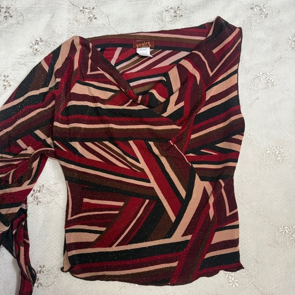 Vintage Y2K Made in USA Burgundy & Brown Geometric Asymmetrical Top – Tag Medium - Picture 3 of 8